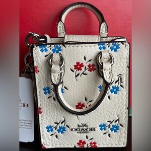 Coach Floral Key Holder in White with Red and Blue Accents